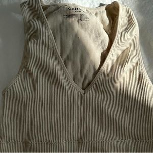 Garage beige plunge neck tank